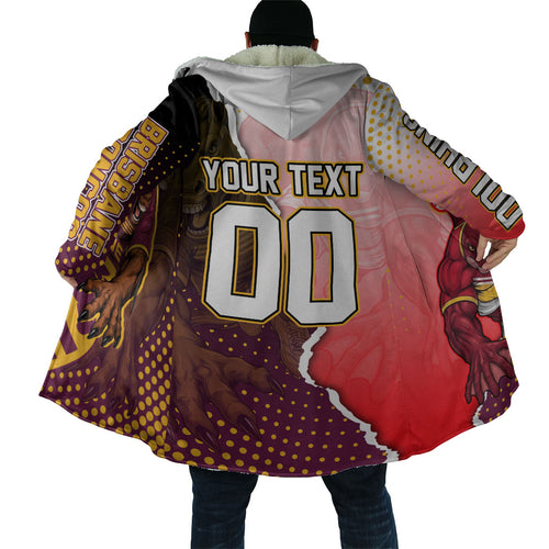 Personalized Brisbane Broncos vs Dolphins Cloak Rivalry Dynamic Sports Rugby Mascot Graphic Art