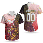 Personalized Brisbane Broncos vs Dolphins Couples Matching Off Shoulder Short Dress and Hawaiian Shirt Rivalry Dynamic Sports Rugby Mascot Graphic Art