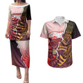 Personalized Brisbane Broncos vs Dolphins Couples Matching Puletasi and Hawaiian Shirt Rivalry Dynamic Sports Rugby Mascot Graphic Art