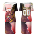 Personalized Brisbane Broncos vs Dolphins Couples Matching Puletasi and Long Sleeve Button Shirt Rivalry Dynamic Sports Rugby Mascot Graphic Art