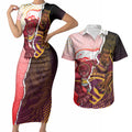 Personalized Brisbane Broncos vs Dolphins Couples Matching Short Sleeve Bodycon Dress and Hawaiian Shirt Rivalry Dynamic Sports Rugby Mascot Graphic Art