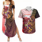Personalized Brisbane Broncos vs Dolphins Couples Matching Summer Maxi Dress and Hawaiian Shirt Rivalry Dynamic Sports Rugby Mascot Graphic Art