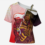 Personalized Brisbane Broncos vs Dolphins Cross Shoulder Shirt Rivalry Dynamic Sports Rugby Mascot Graphic Art