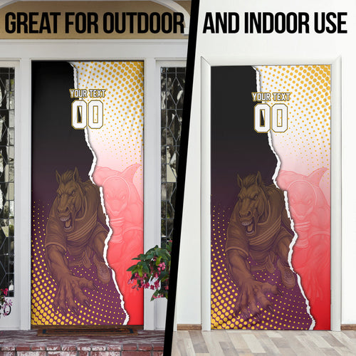 Personalized Brisbane Broncos vs Dolphins Door Cover Rivalry Dynamic Sports Rugby Mascot Graphic Art