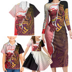 Personalized Brisbane Broncos vs Dolphins Family Matching Long Sleeve Bodycon Dress and Hawaiian Shirt Rivalry Dynamic Sports Rugby Mascot Graphic Art
