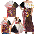 Personalized Brisbane Broncos vs Dolphins Family Matching Off Shoulder Maxi Dress and Hawaiian Shirt Rivalry Dynamic Sports Rugby Mascot Graphic Art
