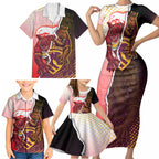 Personalized Brisbane Broncos vs Dolphins Family Matching Short Sleeve Bodycon Dress and Hawaiian Shirt Rivalry Dynamic Sports Rugby Mascot Graphic Art