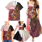 Personalized Brisbane Broncos vs Dolphins Family Matching Summer Maxi Dress and Hawaiian Shirt Rivalry Dynamic Sports Rugby Mascot Graphic Art