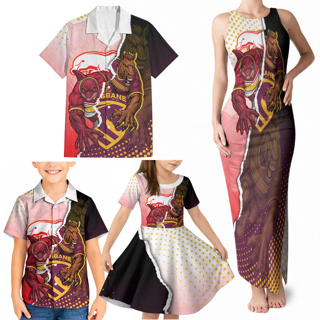Personalized Brisbane Broncos vs Dolphins Family Matching Tank Maxi Dress and Hawaiian Shirt Rivalry Dynamic Sports Rugby Mascot Graphic Art