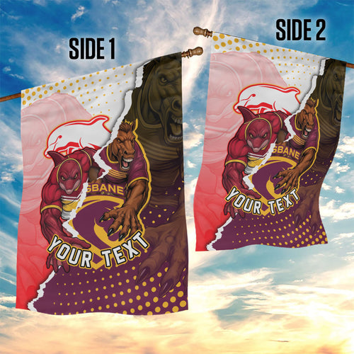 Personalized Brisbane Broncos vs Dolphins Garden Flag Rivalry Dynamic Sports Rugby Mascot Graphic Art