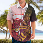 Personalized Brisbane Broncos vs Dolphins Hawaiian Shirt Rivalry Dynamic Sports Rugby Mascot Graphic Art