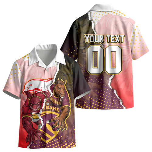 Personalized Brisbane Broncos vs Dolphins Kid Hawaiian Shirt Rivalry Dynamic Sports Rugby Mascot Graphic Art