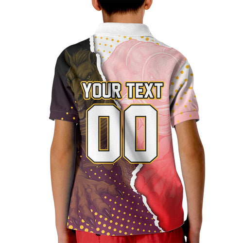 Personalized Brisbane Broncos vs Dolphins Kid Polo Shirt Rivalry Dynamic Sports Rugby Mascot Graphic Art