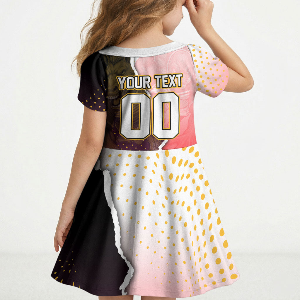 Personalized Brisbane Broncos vs Dolphins Kid Short Sleeve Dress Rivalry Dynamic Sports Rugby Mascot Graphic Art