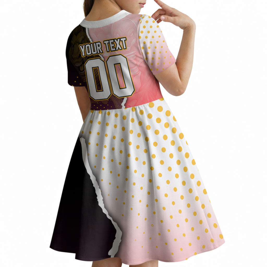 Personalized Brisbane Broncos vs Dolphins Kid Short Sleeve Dress Rivalry Dynamic Sports Rugby Mascot Graphic Art