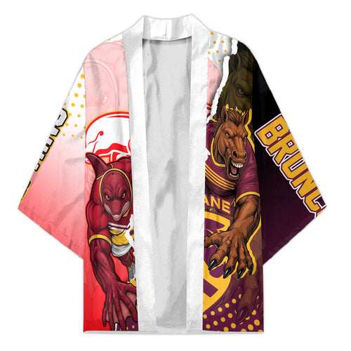 Personalized Brisbane Broncos vs Dolphins Kimono Rivalry Dynamic Sports Rugby Mascot Graphic Art