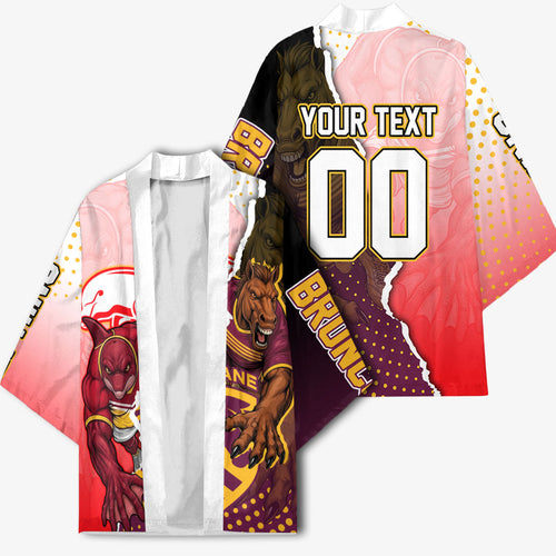 Personalized Brisbane Broncos vs Dolphins Kimono Rivalry Dynamic Sports Rugby Mascot Graphic Art