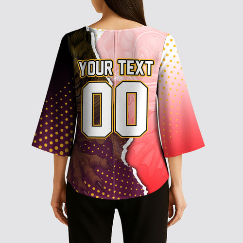 Personalized Brisbane Broncos vs Dolphins Kimono Sleeve Blouse Rivalry Dynamic Sports Rugby Mascot Graphic Art