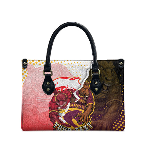 Personalized Brisbane Broncos vs Dolphins Leather Bag Rivalry Dynamic Sports Rugby Mascot Graphic Art