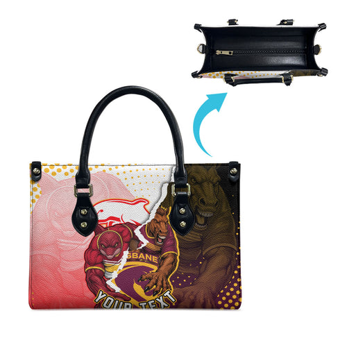 Personalized Brisbane Broncos vs Dolphins Leather Bag Rivalry Dynamic Sports Rugby Mascot Graphic Art