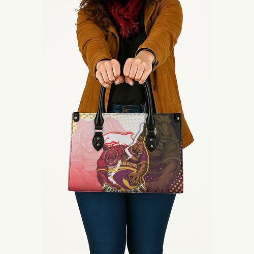 Personalized Brisbane Broncos vs Dolphins Leather Bag Rivalry Dynamic Sports Rugby Mascot Graphic Art