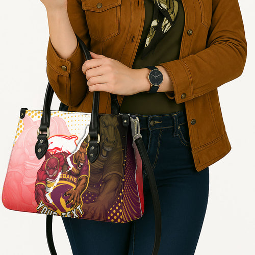 Personalized Brisbane Broncos vs Dolphins Leather Bag Rivalry Dynamic Sports Rugby Mascot Graphic Art