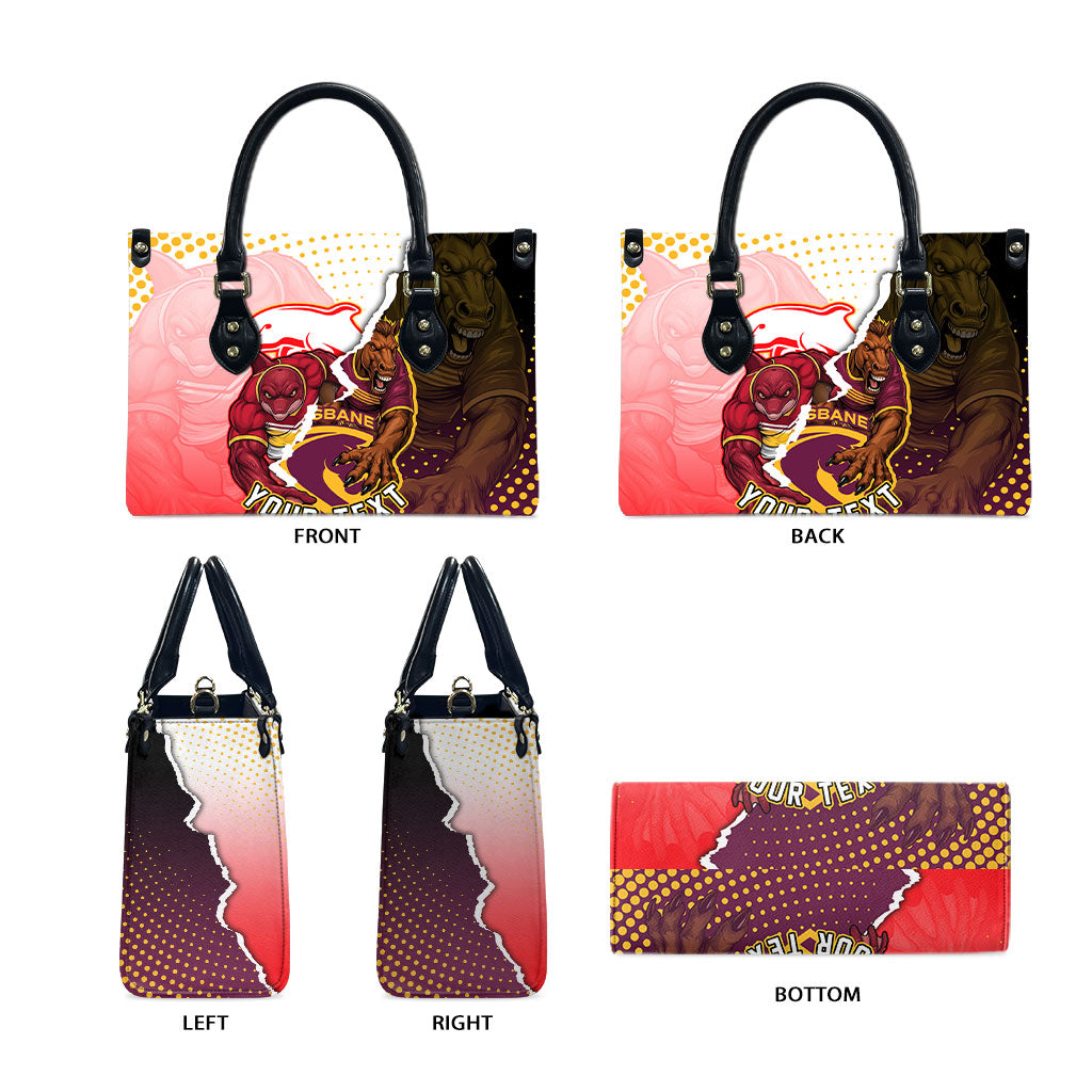 Personalized Brisbane Broncos vs Dolphins Leather Bag Rivalry Dynamic Sports Rugby Mascot Graphic Art