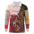 Personalized Brisbane Broncos vs Dolphins Long Sleeve Polo Shirt Rivalry Dynamic Sports Rugby Mascot Graphic Art