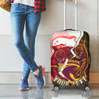 Personalized Brisbane Broncos vs Dolphins Luggage Cover Rivalry Dynamic Sports Rugby Mascot Graphic Art