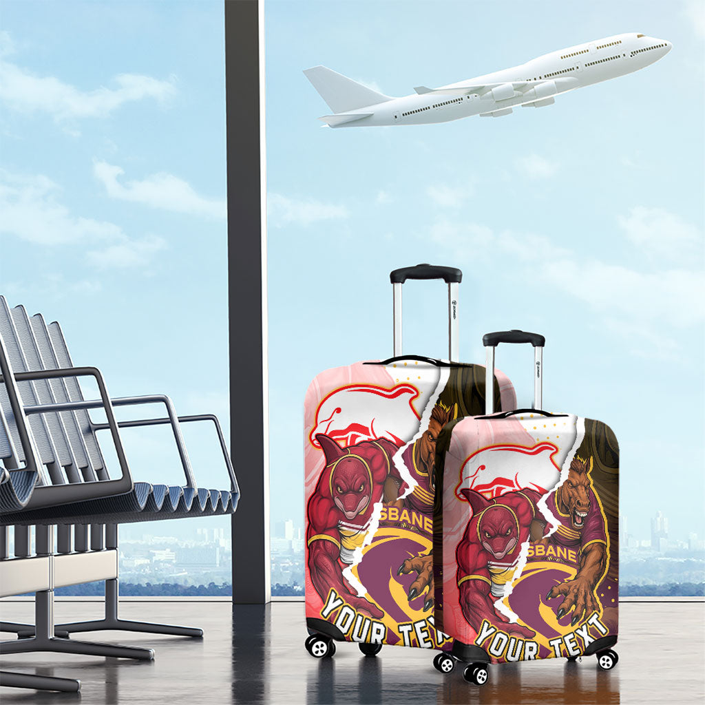 Personalized Brisbane Broncos vs Dolphins Luggage Cover Rivalry Dynamic Sports Rugby Mascot Graphic Art