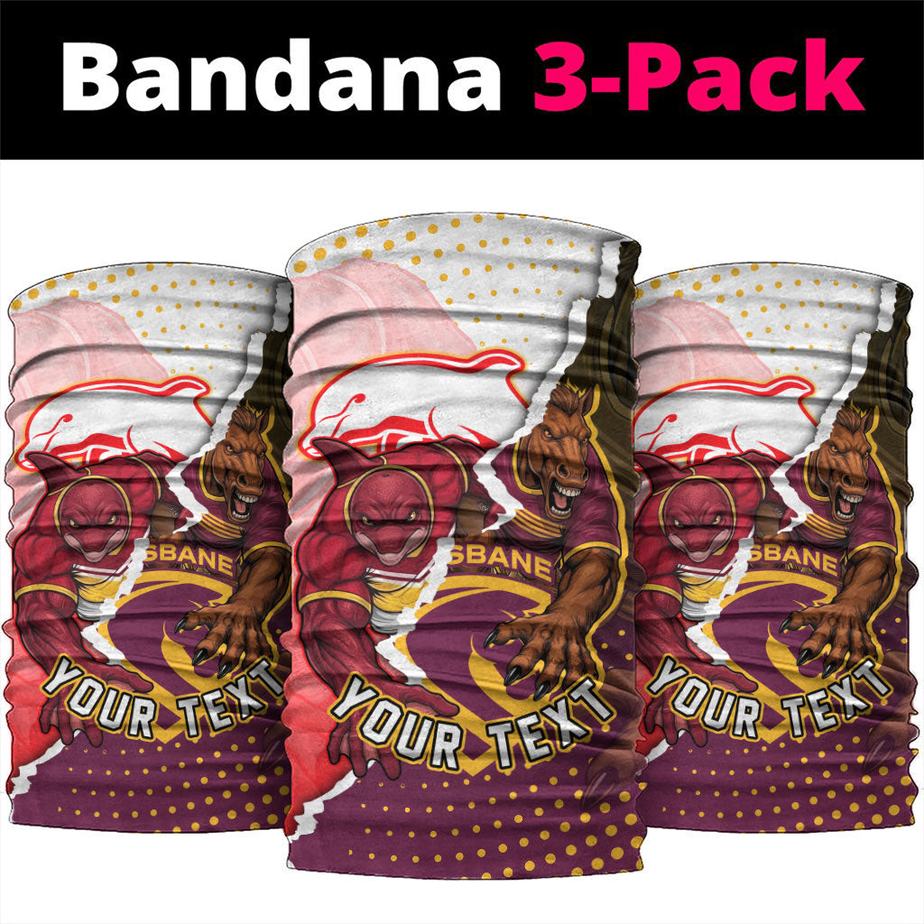 Personalized Brisbane Broncos vs Dolphins Neck Gaiter Rivalry Dynamic Sports Rugby Mascot Graphic Art