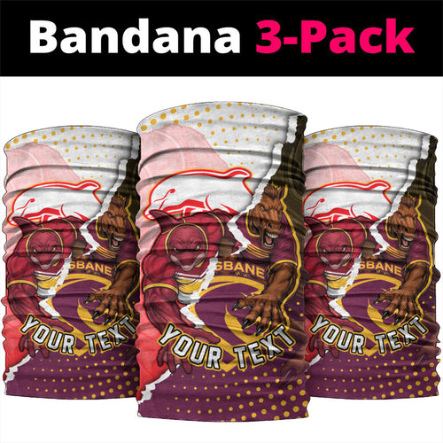 Personalized Brisbane Broncos vs Dolphins Neck Gaiter Rivalry Dynamic Sports Rugby Mascot Graphic Art