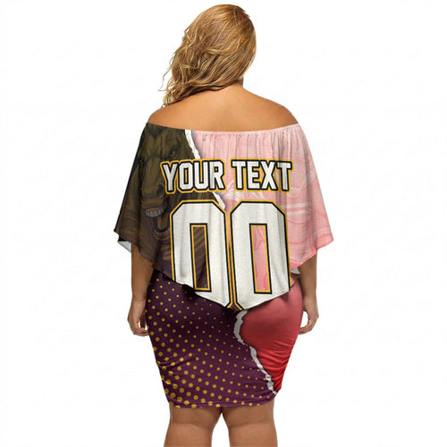 Personalized Brisbane Broncos vs Dolphins Off Shoulder Short Dress Rivalry Dynamic Sports Rugby Mascot Graphic Art