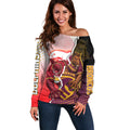 Personalized Brisbane Broncos vs Dolphins Off Shoulder Sweater Rivalry Dynamic Sports Rugby Mascot Graphic Art