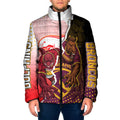 Personalized Brisbane Broncos vs Dolphins Padded Jacket Rivalry Dynamic Sports Rugby Mascot Graphic Art