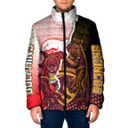 Personalized Brisbane Broncos vs Dolphins Padded Jacket Rivalry Dynamic Sports Rugby Mascot Graphic Art