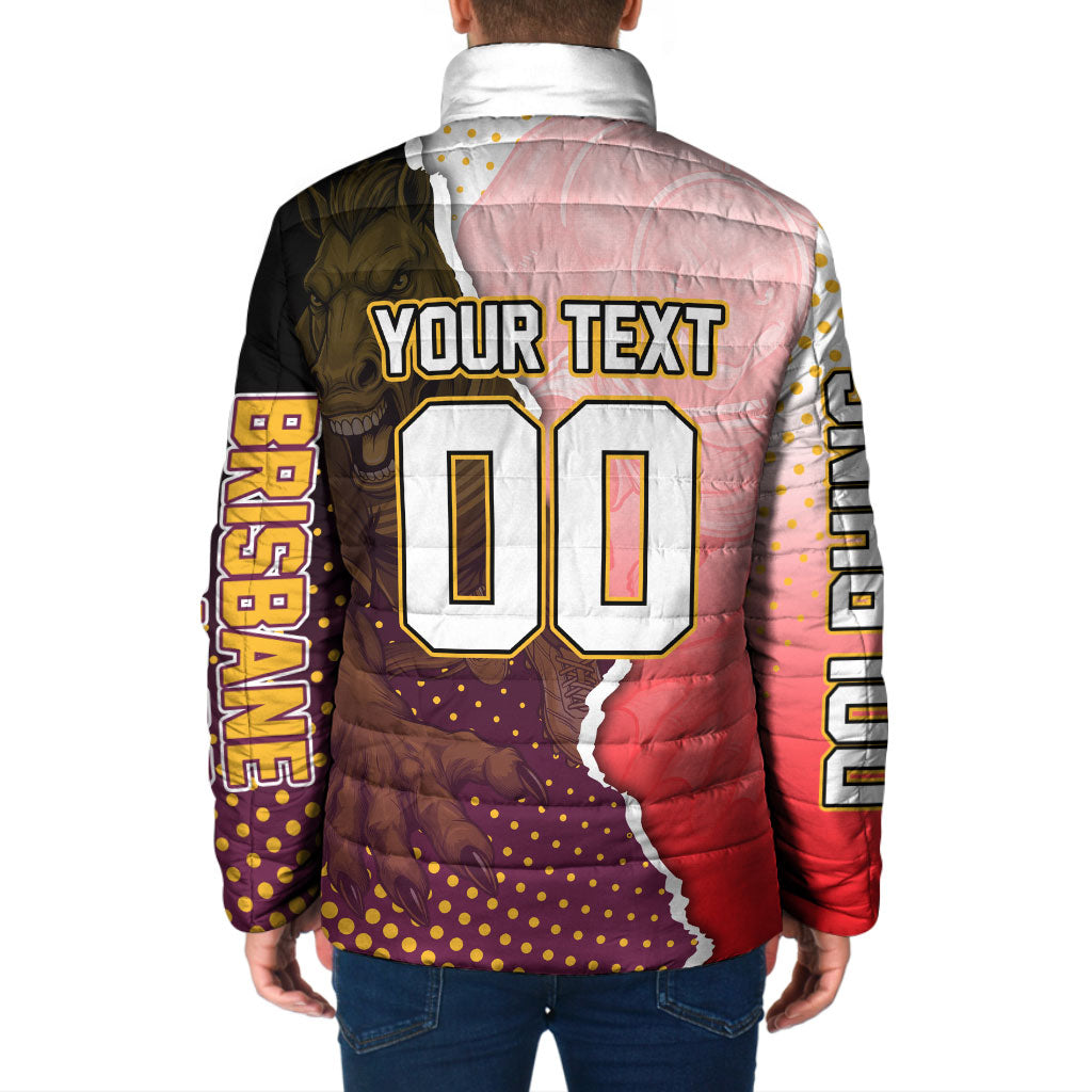 Personalized Brisbane Broncos vs Dolphins Padded Jacket Rivalry Dynamic Sports Rugby Mascot Graphic Art