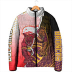 Personalized Brisbane Broncos vs Dolphins Padded Jacket Rivalry Dynamic Sports Rugby Mascot Graphic Art