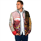Personalized Brisbane Broncos vs Dolphins Padded Jacket Rivalry Dynamic Sports Rugby Mascot Graphic Art