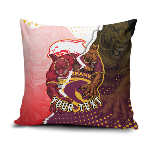 Personalized Brisbane Broncos vs Dolphins Pillow Cover Rivalry Dynamic Sports Rugby Mascot Graphic Art