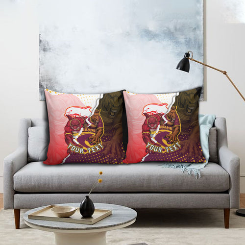 Personalized Brisbane Broncos vs Dolphins Pillow Cover Rivalry Dynamic Sports Rugby Mascot Graphic Art