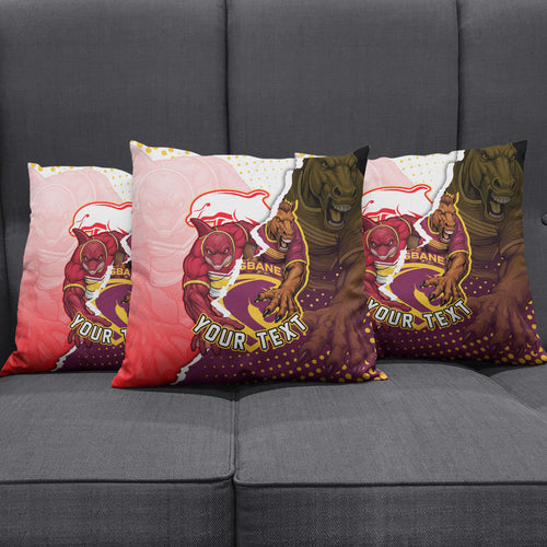 Personalized Brisbane Broncos vs Dolphins Pillow Cover Rivalry Dynamic Sports Rugby Mascot Graphic Art