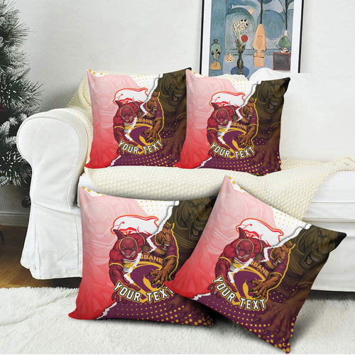 Personalized Brisbane Broncos vs Dolphins Pillow Cover Rivalry Dynamic Sports Rugby Mascot Graphic Art