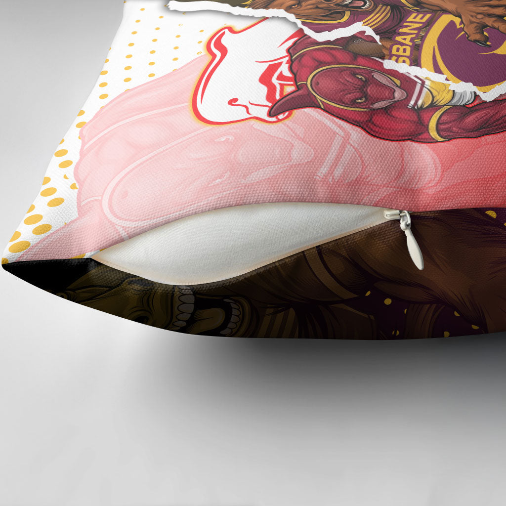 Personalized Brisbane Broncos vs Dolphins Pillow Cover Rivalry Dynamic Sports Rugby Mascot Graphic Art
