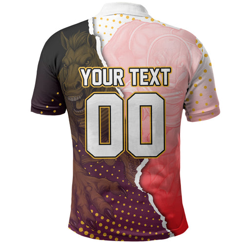 Personalized Brisbane Broncos vs Dolphins Polo Shirt Rivalry Dynamic Sports Rugby Mascot Graphic Art