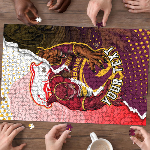 Personalized Brisbane Broncos vs Dolphins Puzzle Rivalry Dynamic Sports Rugby Mascot Graphic Art
