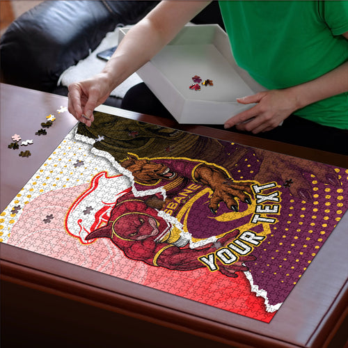 Personalized Brisbane Broncos vs Dolphins Puzzle Rivalry Dynamic Sports Rugby Mascot Graphic Art