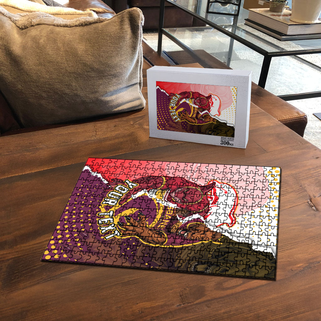 Personalized Brisbane Broncos vs Dolphins Puzzle Rivalry Dynamic Sports Rugby Mascot Graphic Art