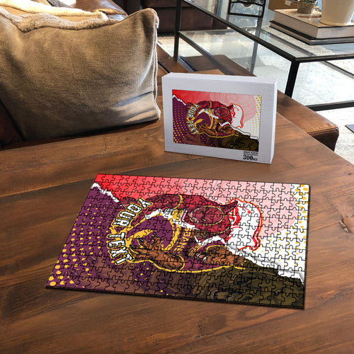 Personalized Brisbane Broncos vs Dolphins Puzzle Rivalry Dynamic Sports Rugby Mascot Graphic Art