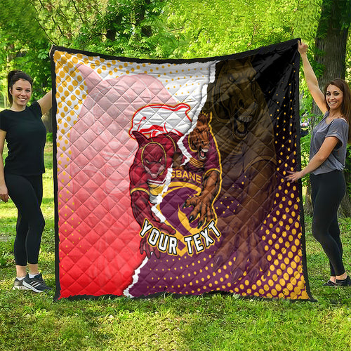 Personalized Brisbane Broncos vs Dolphins Quilt Rivalry Dynamic Sports Rugby Mascot Graphic Art